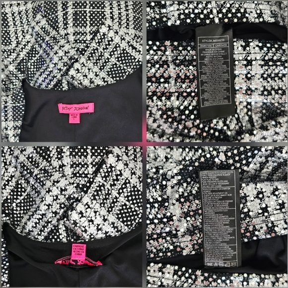 Betsey Johnson Black & Silver Metallic Plaid Glitter Sequin Mini Dress - Picture 12 of 16